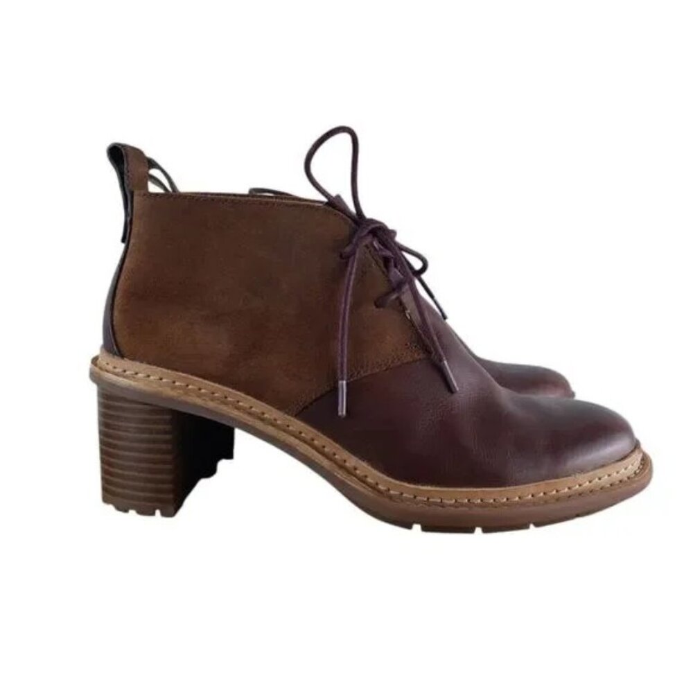 Clarks Trace Glow Heeled Boots Women's Brown Leather Suede Ankle Lace Up, 8.5